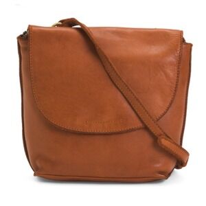 Marta Ponti Portugal Smooth Leather Flap Over Rustic Crossbody Bag Burnt Orange‎